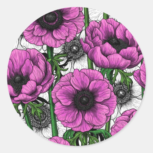 Rosa Anemone Runder Aufkleber (Vorderseite)
