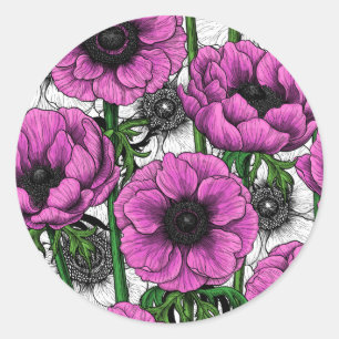 Rosa Anemone Runder Aufkleber