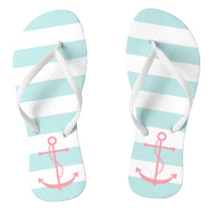 Rosa Anker auf Minzstreifen Flip Flops