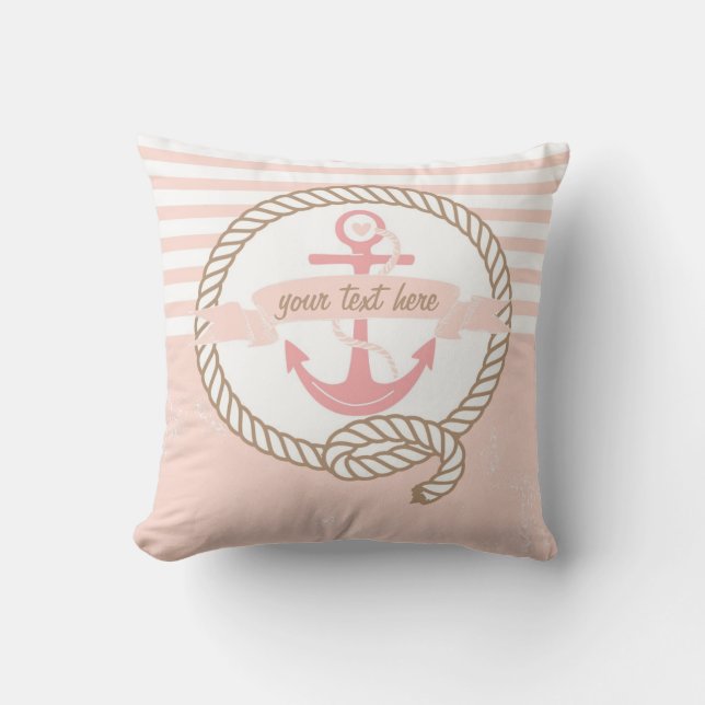 rosa Anker und Banner Nautisches Kissen (Vorderseite)