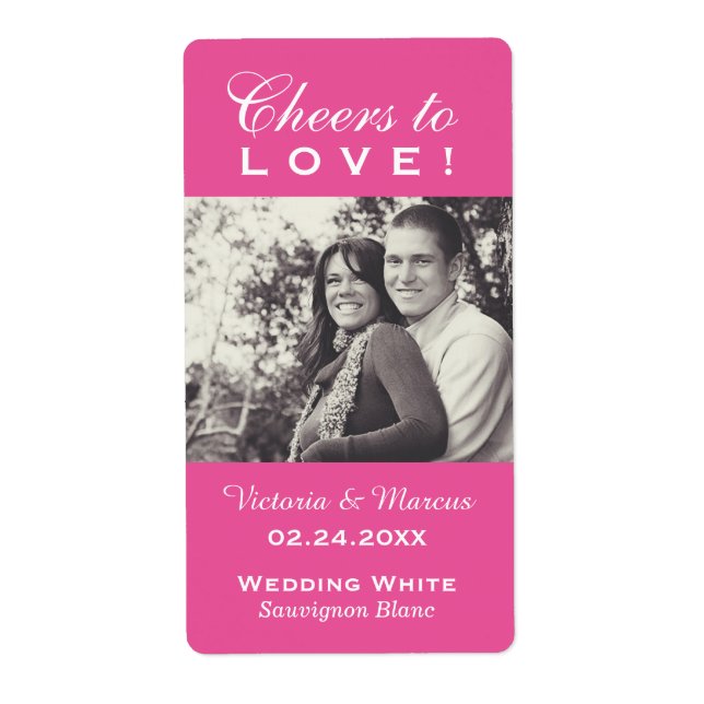 Rosa Anruf zur Liebe Hochzeit Foto Weinflasche (Vorne)