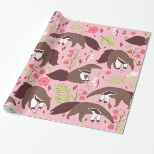 Rosa Anteater süße Tier Geschenkpapier