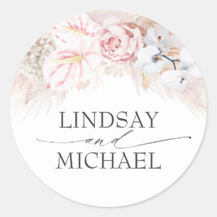 Rosa Anthurien und Pampas Gras Elegant Exotic Runder Aufkleber