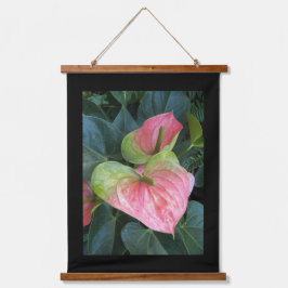 Rosa Anthurium blüht mit schwarzer Grenze Wandteppich Mit Holzrahmen