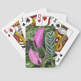Rosa Anthurium Blüten und Blätter mit Blätter Spielkarten
