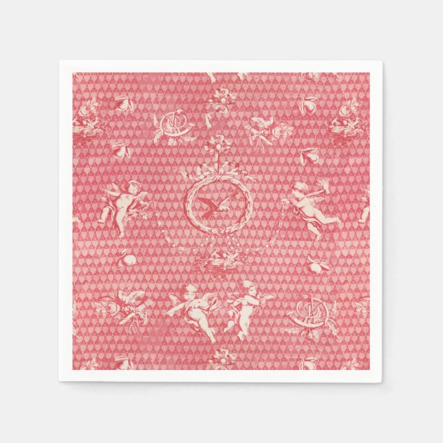 Rosa Antike Engel und Herzen Serviette (Vorderseite)