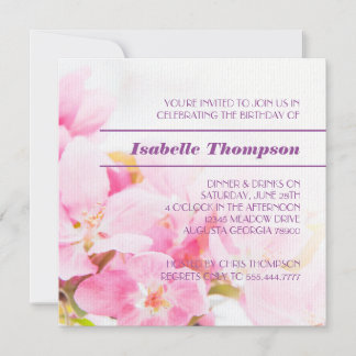 Rosa Apfelblüten Geburtstagsparty Einladung