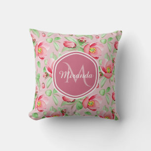 Rosa Apfelblüten-Monogramm Kissen
