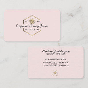 Rosa Apiarist Logo Gold Bumble Bee Honeycomb Visitenkarte