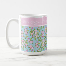 Rosa Apple Blossom auf Sky Blue, rosa Band für den Kaffeetasse