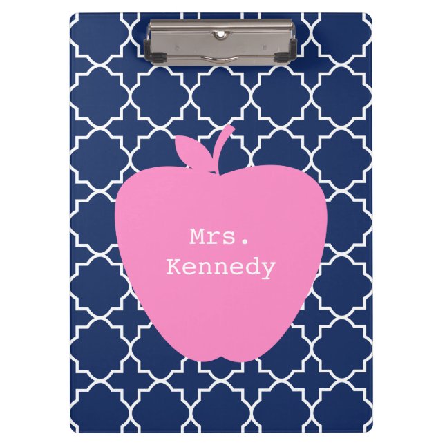 Rosa Apple-Marine Quatrefoil Klemmbrett (Vorderseite)