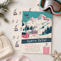 Rosa Après Bébé Retro-Ski-Baby-Shower-Einladung
