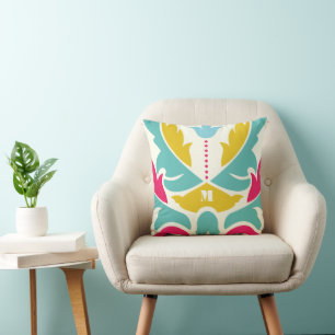 Rosa Aqua Gelb Modernes Damask Kissen