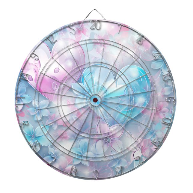 Rosa Aqua Herz und Blume Dartboard Dartscheibe (vorne)