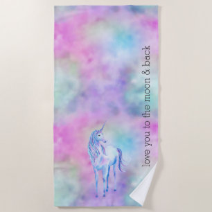 Rosa Aqua Lila Weißes Einhorn        Strandtuch