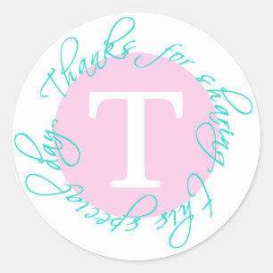Rosa, Aqua Monogramm T Danke Sticker 5