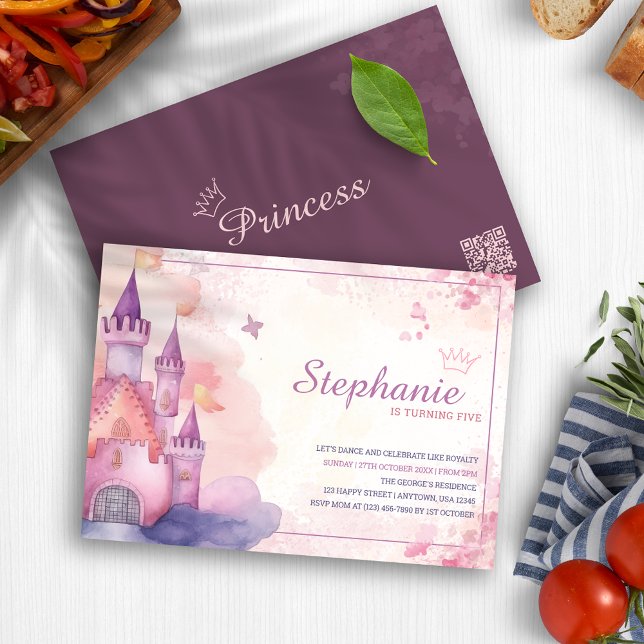 Rosa Aquäduktin Burg Geburtstagsparty Einladung (Pink Watercolor Princess Castle Birthday Party Invitation)