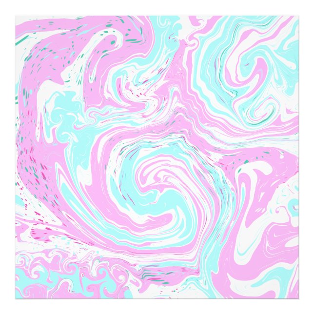 Rosa, Aquamarin blaue, wirbelnde Marmorflüssigkeit Fotodruck (Vorne)