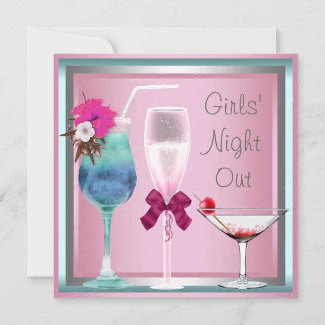 Rosa Aquamarin Blue Cocktails Junggeselinnen-Absch Einladung (Vorderseite)