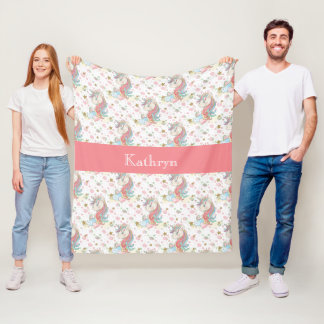 Rosa Aquamarin Gelb Einhorn farbig Fleecedecke