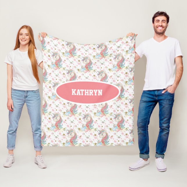 Rosa Aquamarin Gelb Einhorn farbig Fleecedecke (Beispiel)
