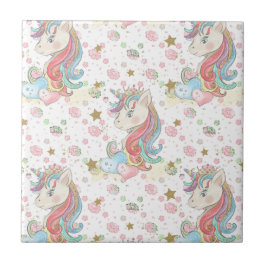 Rosa Aquamarin Gelb Einhorn farbig Fliese