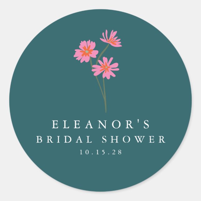 Rosa Aquamarin grüne Blume Boho Custom Brautparty Runder Aufkleber (Vorderseite)
