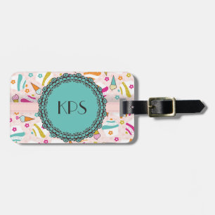 Rosa Aquamarine Eiscreme Croupcakes Monogramm Gepä Gepäckanhänger