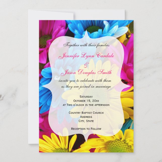 Rosa Aquamarine Gerber Daisy Blume Hochzeit Einlad Einladung (Vorderseite)