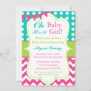 Rosa Aquamarine grüne Babydusche Einladung