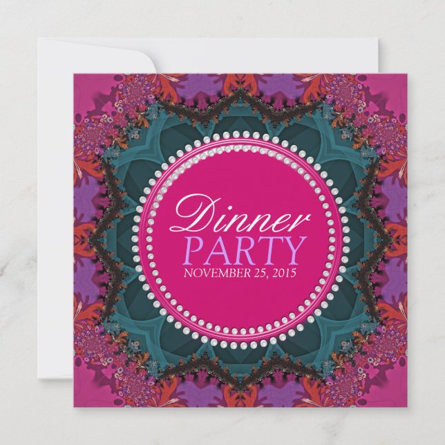 Rosa Aquamarine Hübsche Damen Abendessen Party Ein Einladung (Vorderseite)