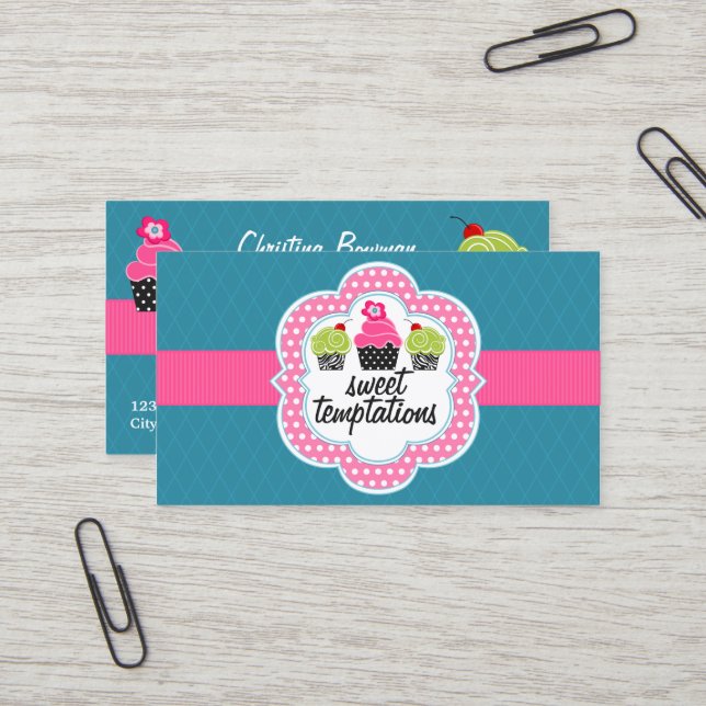 Rosa aquamarine Kuchen-Bäckerei Visitenkarte (Vorderseite/Rückseite Beispiel)