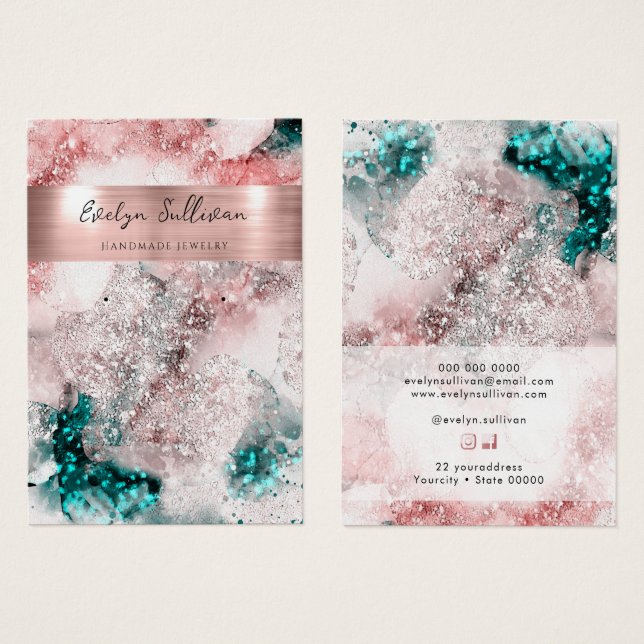 Rosa aquamarine Ohrkarte (Vorne & Hinten)