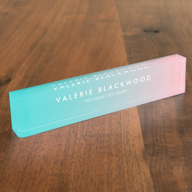 Rosa aquamarine Ombre Steigung Namensplakette (Seite)