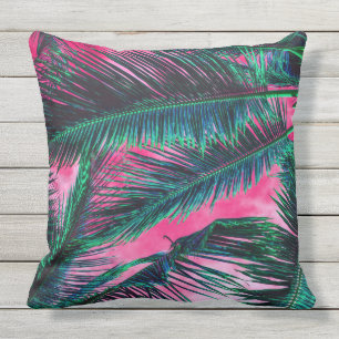 Rosa aquamarine tropische Sommer-Palme-Wedel Kissen