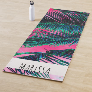 Rosa aquamarine tropische Sommer-Palme-Wedel Yogamatte