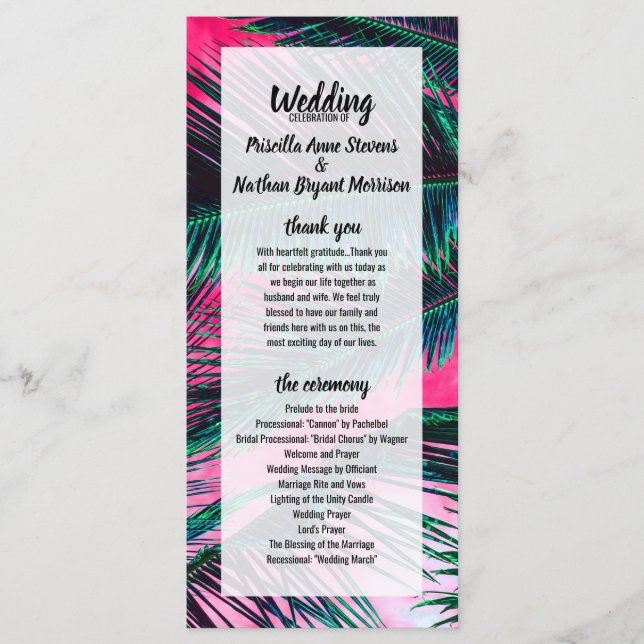 Rosa Aquamarine tropische Sommerpalmenfronten Programm (Vorderseite)