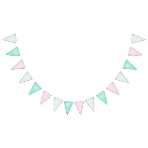Rosa, aquamarine und gestreifte Herz-Flaggen-Fahne Wimpelkette