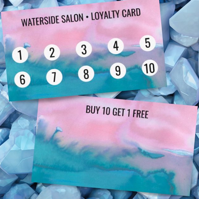 Rosa Aquamarine Wasserfarbe Abstrakt 10 Treuekarte (Watercolor pink and blue loyalty card design)