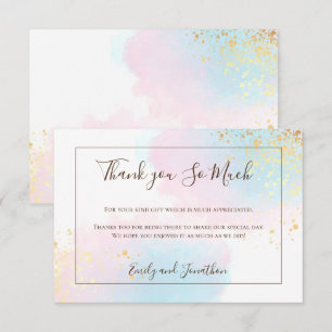 Rosa Aquamarine Wasserfarbe Gold Confetti Hochzeit Dankeskarte