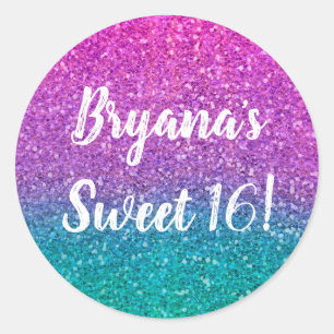 Rosa Aquamarines Aqua Blue & Lila Funkelnd Glitzer Runder Aufkleber