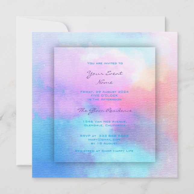 Rosa Aquamarines Wasser Tiffany Pink Ocean Aquarel Einladung (Vorderseite)
