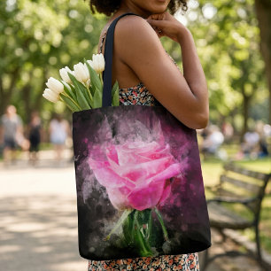 Rosa Aquarell auf schwarzem Hintergrund Tasche
