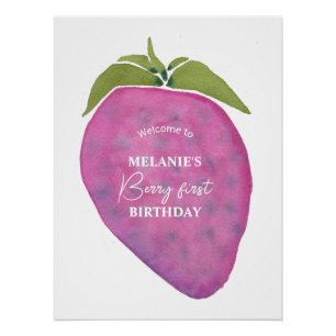 Rosa Aquarell Berry Erster Geburtstag Willkommen Poster