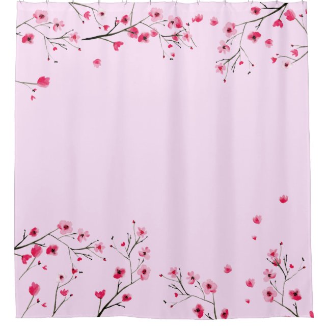 Rosa Aquarell Blume Japanischer Kirschblossom  Duschvorhang (Vorderseite)