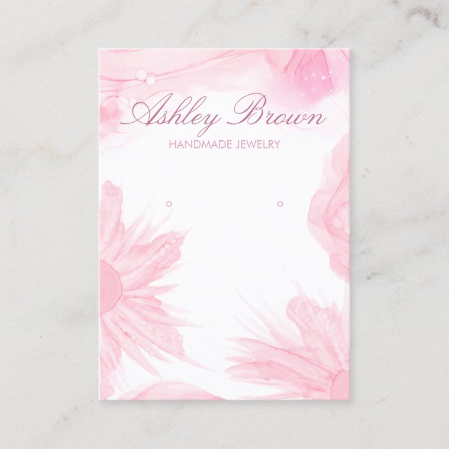 Rosa Aquarell Blume Schmuck Ohrring Display Visitenkarte (Vorderseite)