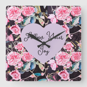 Rosa Aquarell-Blumen Florale Mädchen Freude Quadratische Wanduhr