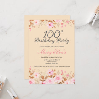 Rosa Aquarell Blumen Grünzeug Einhundert Einladung