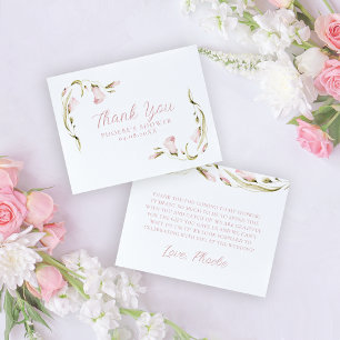 Rosa Aquarell Blumen Hochzeitsdusche Flach Dankeskarte