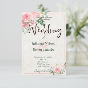 Rosa Aquarell-Blumen-Hochzeitseinladung Einladung